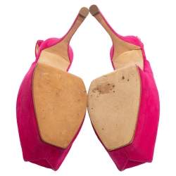 Pre Owned Giuseppe Zanotti Pink Suede Peep Toe Slingback Platform Sandals Size 38