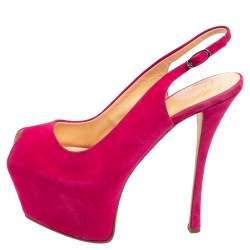 Pre Owned Giuseppe Zanotti Pink Suede Peep Toe Slingback Platform Sandals Size 38