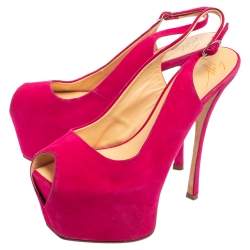 Pre Owned Giuseppe Zanotti Pink Suede Peep Toe Slingback Platform Sandals Size 38