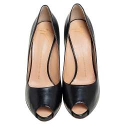 Pre Owned Giuseppe Zanotti Black Leather Peep Toe Pumps Size 40