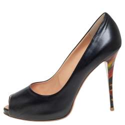 Pre Owned Giuseppe Zanotti Black Leather Peep Toe Pumps Size 40