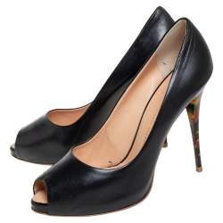 Pre Owned Giuseppe Zanotti Black Leather Peep Toe Pumps Size 40