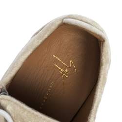 Pre Owned Giuseppe Zanotti White/Cream Velvet And Leather Frankie Low Top Sneakers Size 36