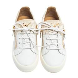 Pre Owned Giuseppe Zanotti White/Cream Velvet And Leather Frankie Low Top Sneakers Size 36