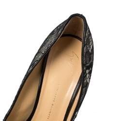 Pre Owned Giuseppe Zanotti Monochrome Lace Peep Toe Platform Pumps Size 41