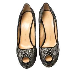 Pre Owned Giuseppe Zanotti Monochrome Lace Peep Toe Platform Pumps Size 41