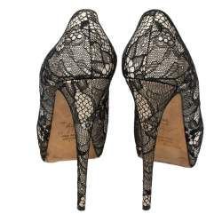 Pre Owned Giuseppe Zanotti Monochrome Lace Peep Toe Platform Pumps Size 41