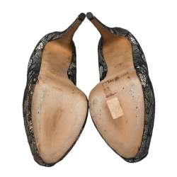 Pre Owned Giuseppe Zanotti Monochrome Lace Peep Toe Platform Pumps Size 41