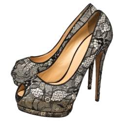 Pre Owned Giuseppe Zanotti Monochrome Lace Peep Toe Platform Pumps Size 41