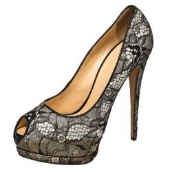 Giuseppe Zanotti Monochrome Lace Peep Toe Platform Pumps Size 41