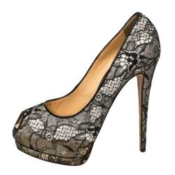 Pre Owned Giuseppe Zanotti Monochrome Lace Peep Toe Platform Pumps Size 41