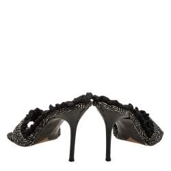 Pre Owned صندل جوسيبي زانوتي مقدمة مربعة قماش فينتدج أسود مقاس 37