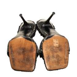 Pre Owned صندل جوسيبي زانوتي مقدمة مربعة قماش فينتدج أسود مقاس 37