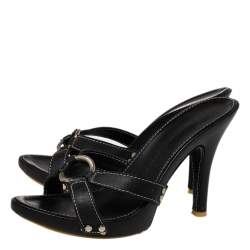 Pre Owned Giuseppe Zanotti Black Leather Strappy Slide Sandals Size 37