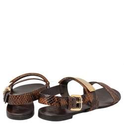 Giuseppe Zanotti Brown Python Embossed Leather Slingback Flat Sandals Size 39