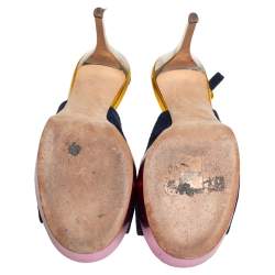 Pre Owned Giuseppe Zanotti Multicolor Suede And Leather Peep Toe Platform Slingback Sandals Size 38.5