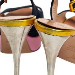 Pre Owned Giuseppe Zanotti Multicolor Suede And Leather Peep Toe Platform Slingback Sandals Size 38.5