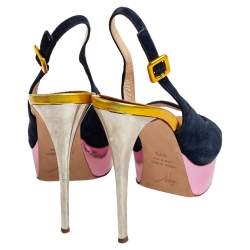 Pre Owned Giuseppe Zanotti Multicolor Suede And Leather Peep Toe Platform Slingback Sandals Size 38.5