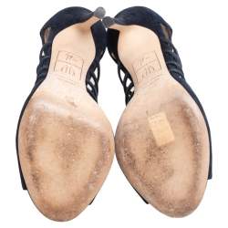 مملوكة مسبقًا صندل جوسيبي زانوتي سويدي أزرق قصات ليزر مقدمة مفتوحة سير كاحل مقاس 37.5