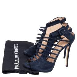 مملوكة مسبقًا صندل جوسيبي زانوتي سويدي أزرق قصات ليزر مقدمة مفتوحة سير كاحل مقاس 37.5