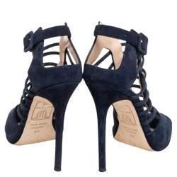 مملوكة مسبقًا صندل جوسيبي زانوتي سويدي أزرق قصات ليزر مقدمة مفتوحة سير كاحل مقاس 37.5