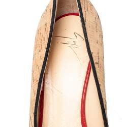 Giuseppe Zanotti Beige Cork Liza Peep Toe Platform Pumps Size 38