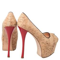 Giuseppe Zanotti Beige Cork Liza Peep Toe Platform Pumps Size 38