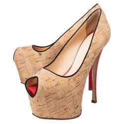 Giuseppe Zanotti Beige Cork Liza Peep Toe Platform Pumps Size 38