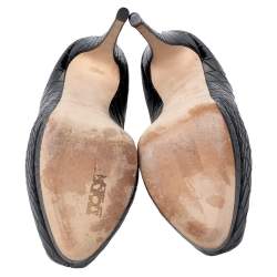 Pre Owned حذاء كعب عالي جوسيبي زانوتي نعل سميك مقدمة مفتوحة شارون جلد نقش تمساح لامع أسود مقاس 38