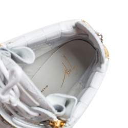 Pre Owned Giuseppe Zanotti White Croc Embossed Leather Lorenz Wedge High Top Sneakers Size 39