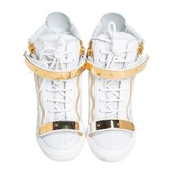 Pre Owned Giuseppe Zanotti White Croc Embossed Leather Lorenz Wedge High Top Sneakers Size 39