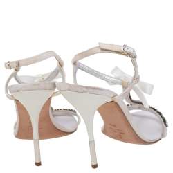 Giuseppe Zanotti White Fabric And Satin Embellished Ankle Strap Sandals Size 37.5