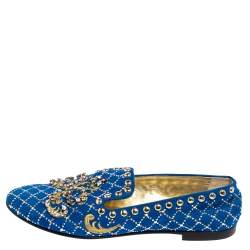 Pre Owned Giuseppe Zanotti Blue Suede Studded Smoking Slippers Size 39