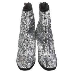 Giuseppe Zanotti Silver Sequin Embellished Ankle Boots Size 36