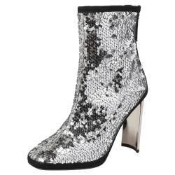 Giuseppe Zanotti Silver Sequin Embellished Ankle Boots Size 36