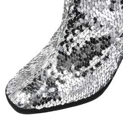 Giuseppe Zanotti Silver Sequin Embellished Ankle Boots Size 36