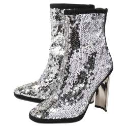 Giuseppe Zanotti Silver Sequin Embellished Ankle Boots Size 36
