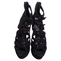 Pre Owned Giuseppe Zanotti Black Suede Buckle Detail Platform Cage Sandals Size 40