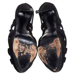 Pre Owned Giuseppe Zanotti Black Suede Buckle Detail Platform Cage Sandals Size 40