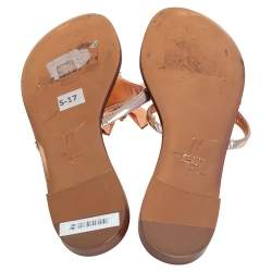 Pre Owned Giuseppe Zanotti Silver/Gold Leather Crystal Embellished Thong Flats Size 38