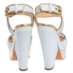 مملوكة مسبقًا صندل جوسيبي زانوتي جلد نقشة التمساح أبيض مقدمة مفتوحة نعل سميك مقاس 36.5