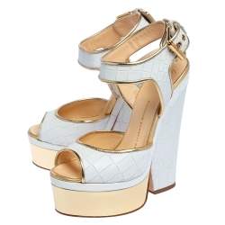 مملوكة مسبقًا صندل جوسيبي زانوتي جلد نقشة التمساح أبيض مقدمة مفتوحة نعل سميك مقاس 36.5