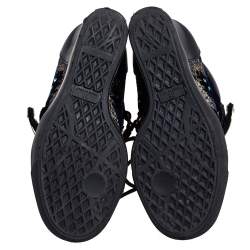 Pre Owned Giuseppe Zanotti Black Leather and Velvet Embroidered Lorenz Wedge Sneakers Size 36