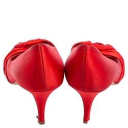 Pre Owned Giuseppe Zanotti Red Satin Criss Cross Peep Toe Pumps Size 38.5