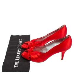 Pre Owned Giuseppe Zanotti Red Satin Criss Cross Peep Toe Pumps Size 38.5