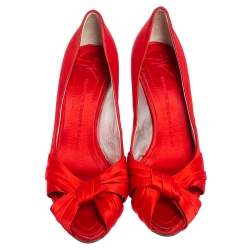 Pre Owned Giuseppe Zanotti Red Satin Criss Cross Peep Toe Pumps Size 38.5
