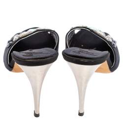 Pre Owned Giuseppe Zanotti Blue Satin Crystal Embellished Peep Toe Mule Sandals Size 40