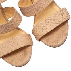 Pre Owned Giuseppe Zanotti Beige Python Embossed Leather Strappy Sandals Size 38.5