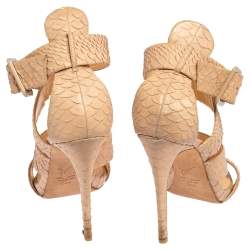 Pre Owned Giuseppe Zanotti Beige Python Embossed Leather Strappy Sandals Size 38.5