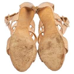 Pre Owned Giuseppe Zanotti Beige Python Embossed Leather Strappy Sandals Size 38.5